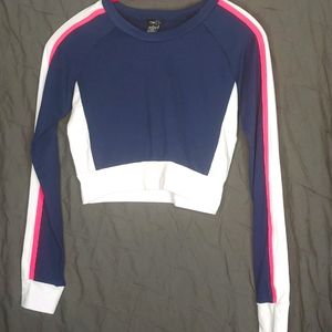 Blue/white long sleeve crop top